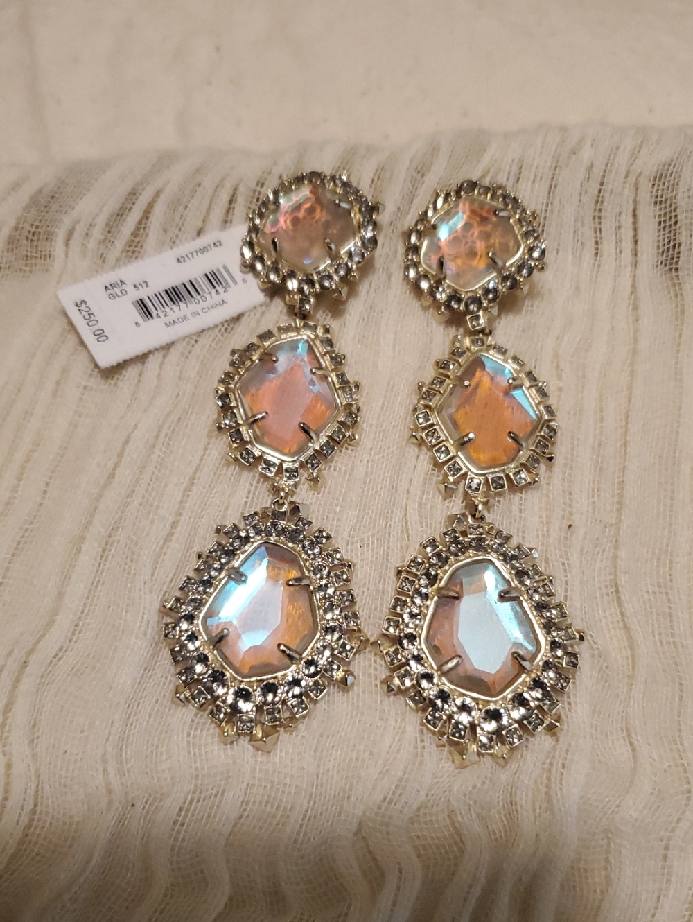 Kendra Scott Aria Gold-Tone Iridescent Pink Triple Drop Earrings